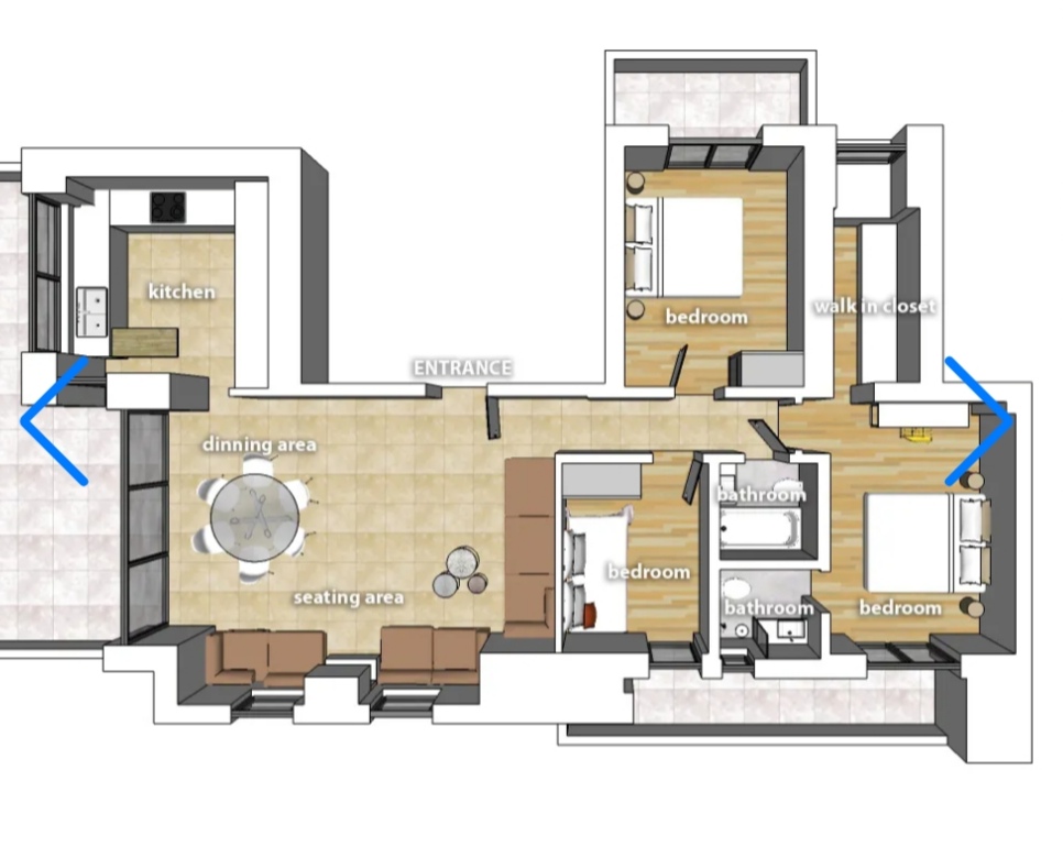 Glyfada (center) | 3 bedrooms apt, weekly or monthly rental